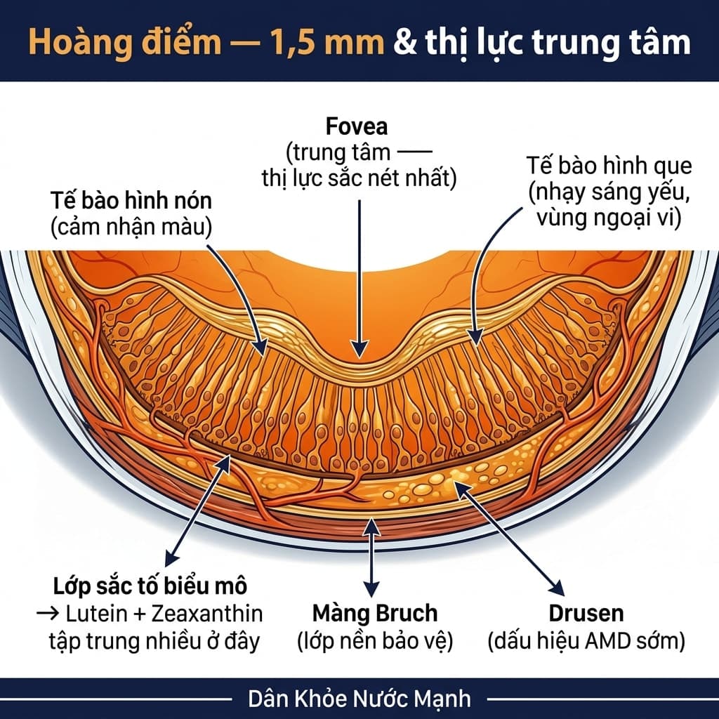 Hoàng Điểm (Macula): 1,5mm Quyết Định 90% Thị Lực Trung Tâm Của Bạn