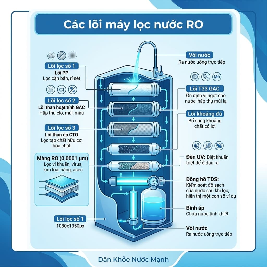 Bên Trong Máy Lọc Nước RO: Hiểu Từng Lõi Lọc Để Bảo Vệ Sức Khỏe Gia Đình