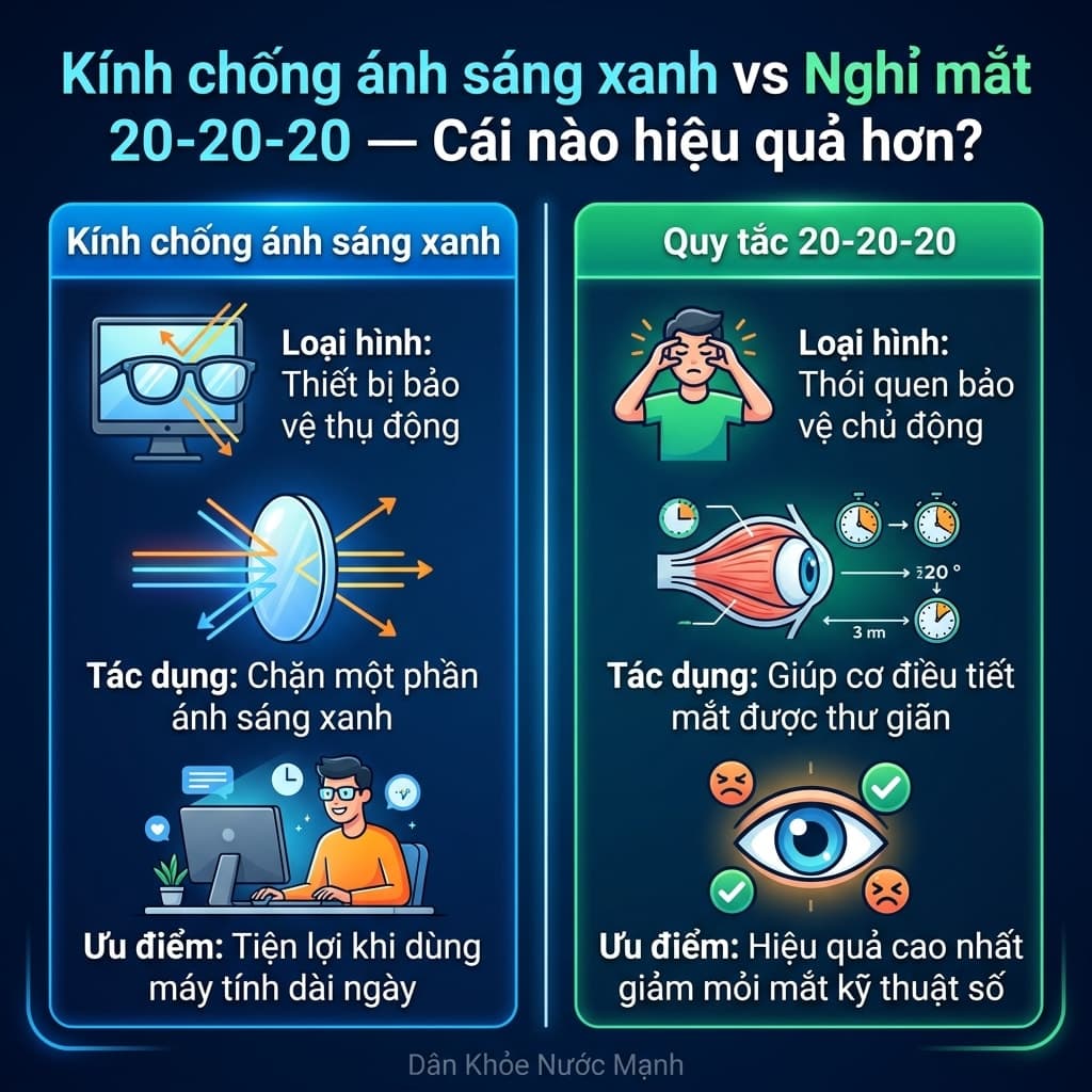 Kính Chống Ánh Sáng Xanh vs Quy Tắc 20-20-20: Đâu Là Cứu Tinh Thật Sự?