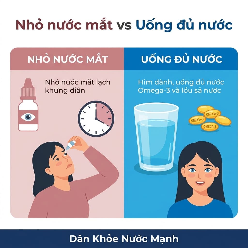 Nhỏ Nước Mắt vs Uống Đủ Nước: Giải Pháp Nào Cho 'Sa Mạc' Đôi Mắt?
