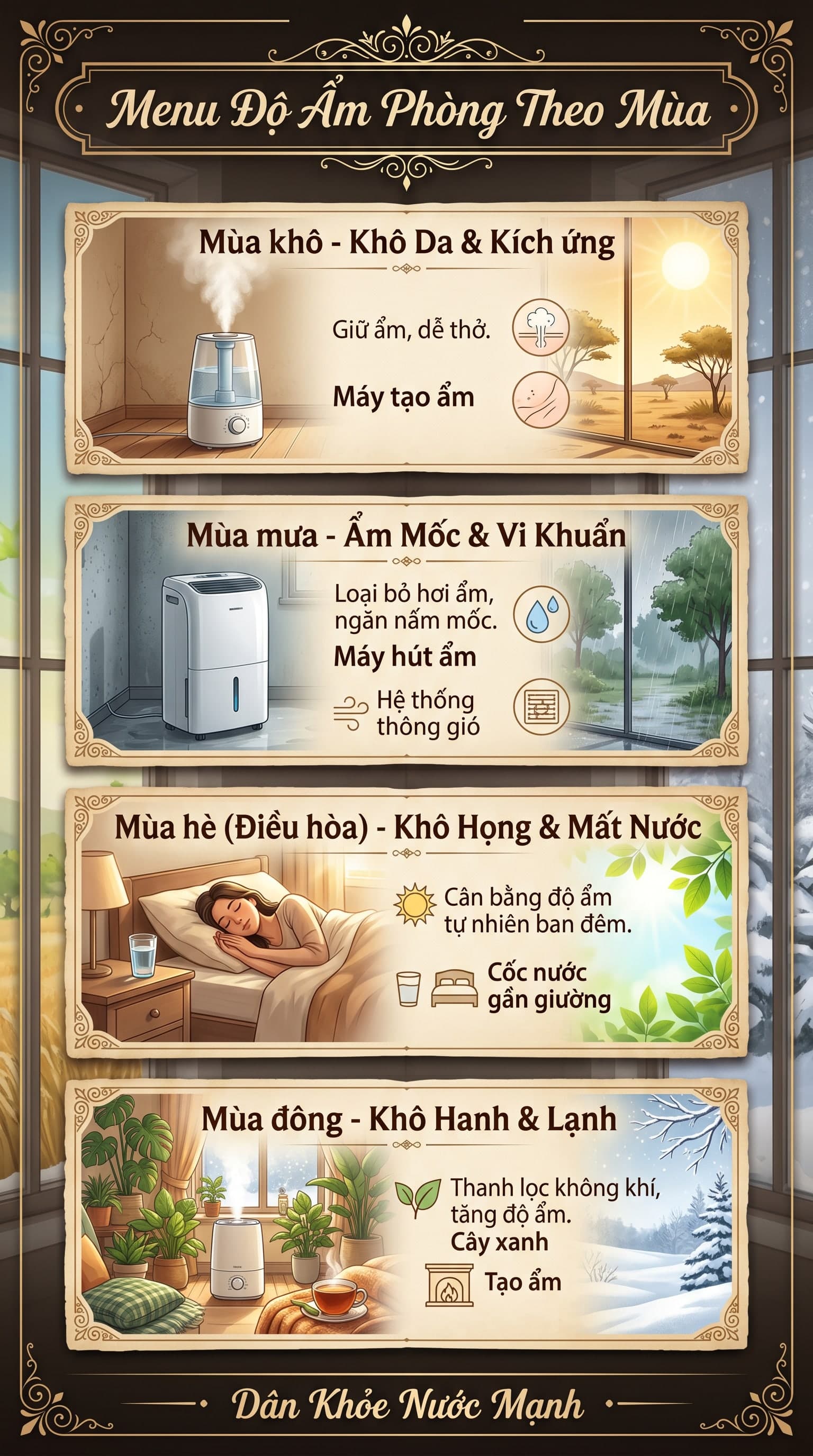 Menu Độ Ẩm Phòng Theo Mùa: Bảo Vệ Hơi Thở Và Làn Da Suốt 365 Ngày