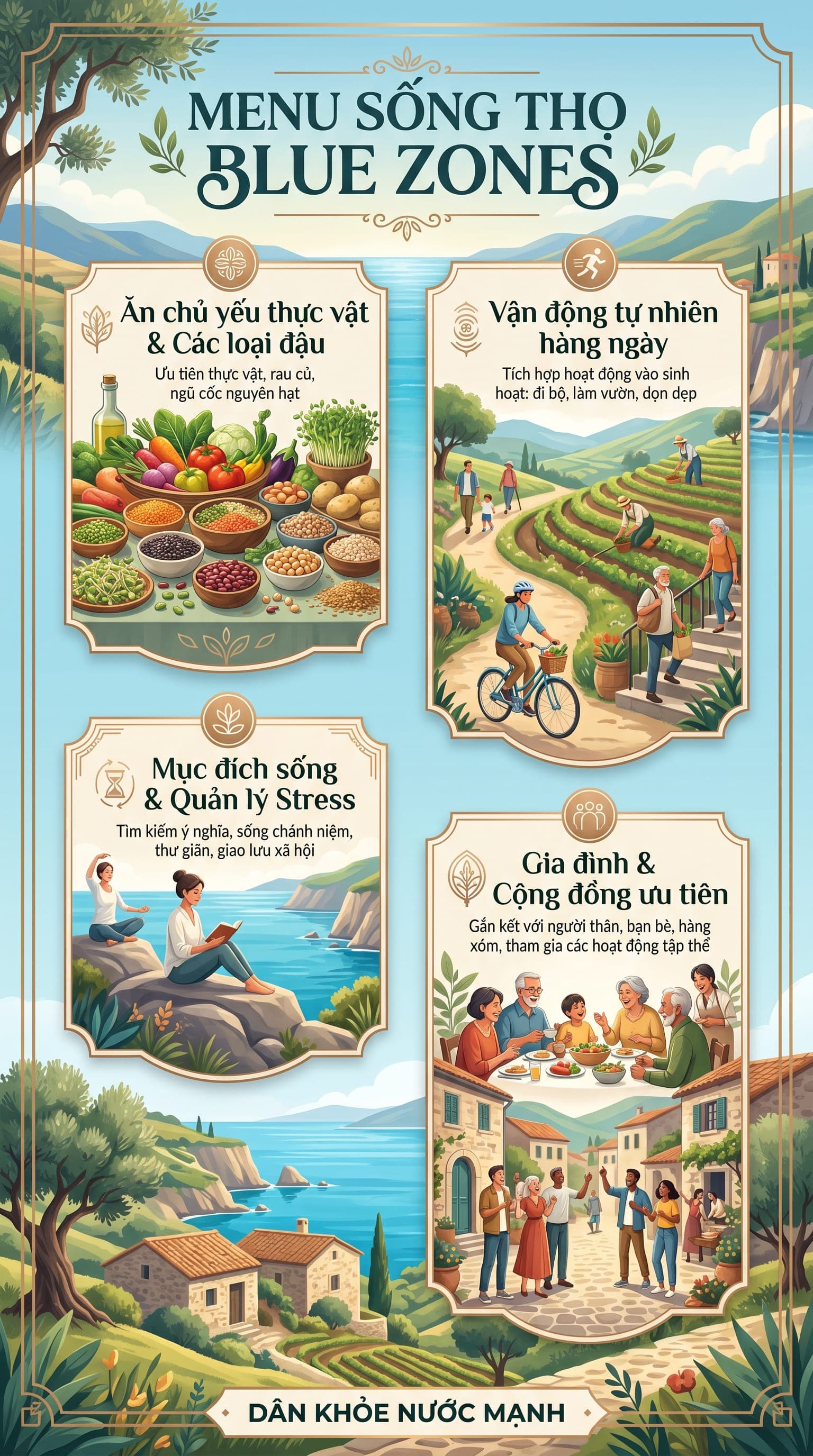 Menu Blue Zones: Bí Quyết Sống Trên 100 Tuổi Từ Những Vùng Đất Trường Thọ