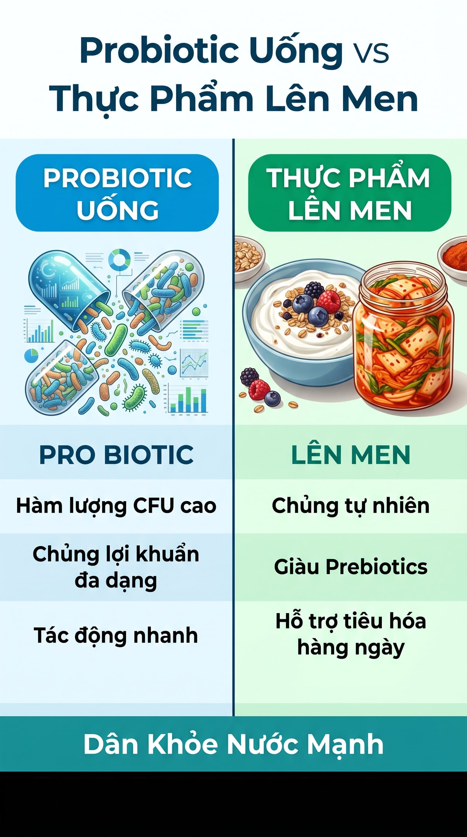 Probiotic Uống vs Thực Phẩm Lên Men: Đâu Là 'Chân Ái' Cho Hệ Vi Sinh?